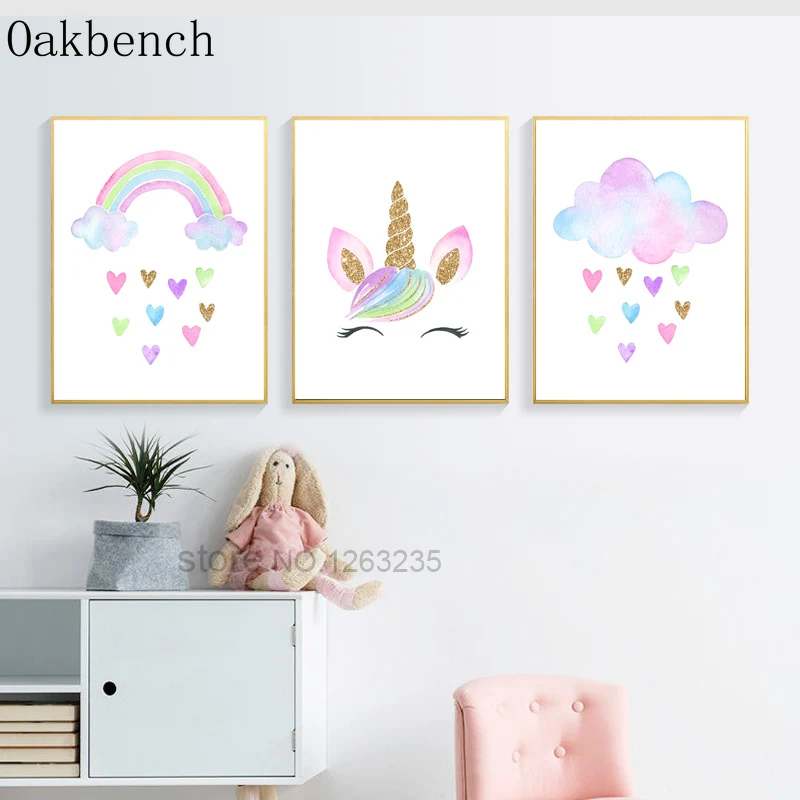 Постеры с единорогом для украшения комнаты девочек радужные настенные