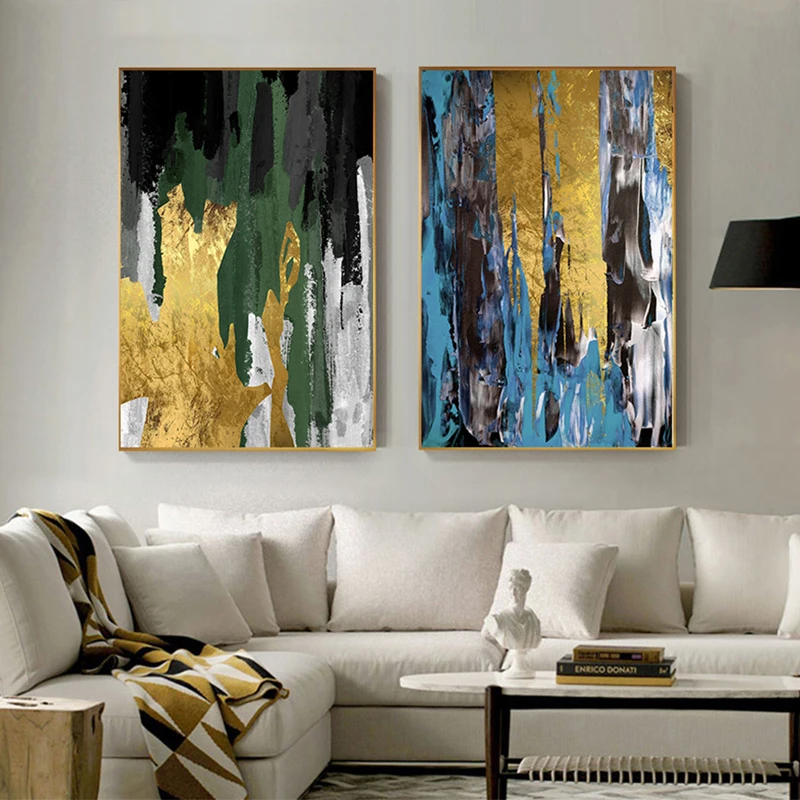 

Abstract Gold Color Block Painting Foil Poster Print Quadro Wall Art for Living Room Aisle Canvas Art Cuadros Abstractos Dorados