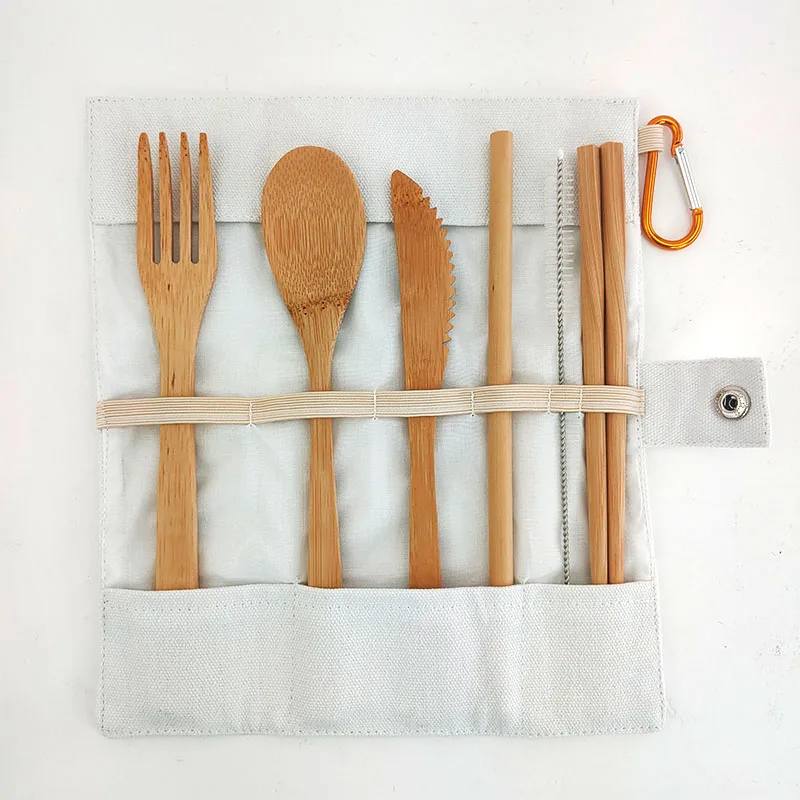 Bamboo Cutlery Set Reusable Knife Fork Spoon6 PCS set Portable Flatware Dinnerware | Дом и сад
