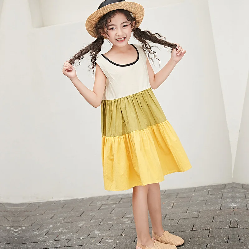 4 To 16 Years Girls Dress 2020 Summer Children Cotton Mixed Colors Baby Patchwork Dresses Kids Beach | Детская одежда и обувь