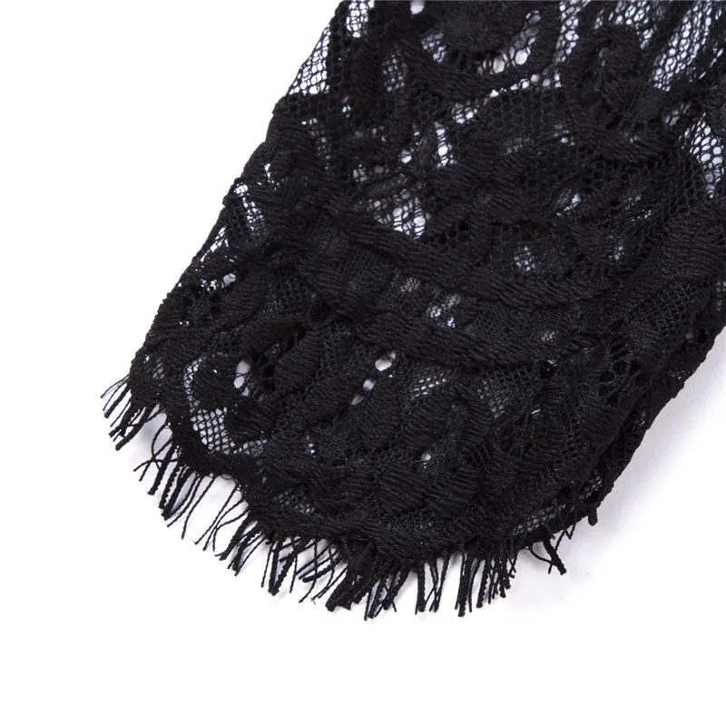 Женское Сетчатое боди с длинным рукавом облегающий кружевной комбинезон