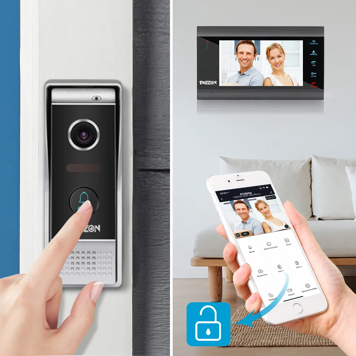 Умный IP видеодомофон tmezon 7 дюймов 1080P с Wi Fi и проводной камерой 1x1200TVL|Видеодомофон|
