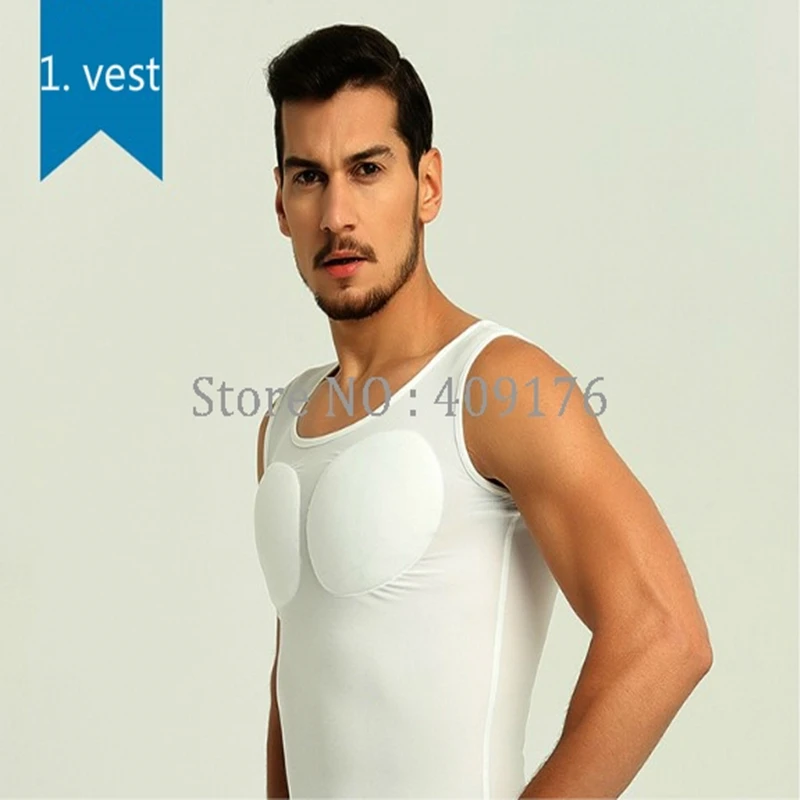 Muscle Undershirt Men Body Building Pecs Strong Chest Tops Padded Shaper Soft Enhancers Underwear
