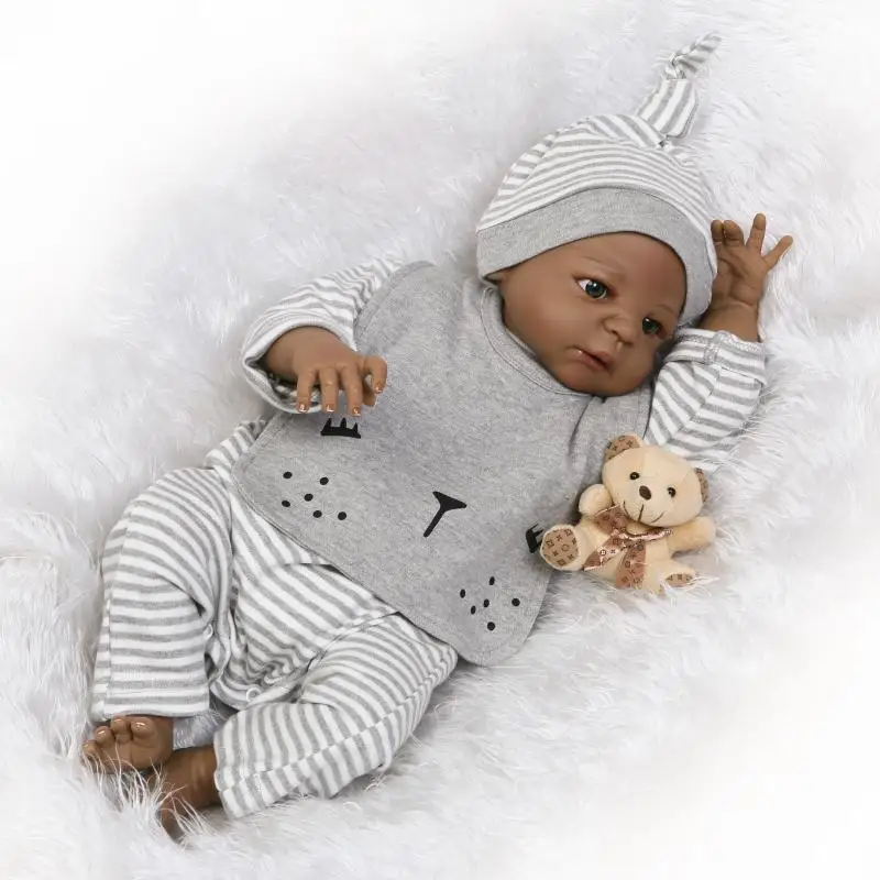 55 см силиконовая кукла Reborn Baby Black Boy игрушки для новорожденных 22 дюйма Bathe Toy