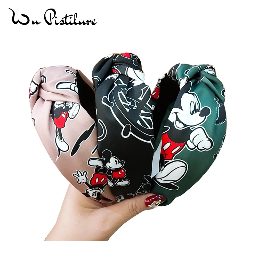 

1PC Cartoon Minnie Printed Knotted Headband Fashion wide-brimmed Fabric Head Hoop High-end female Hair accessories Hairpin