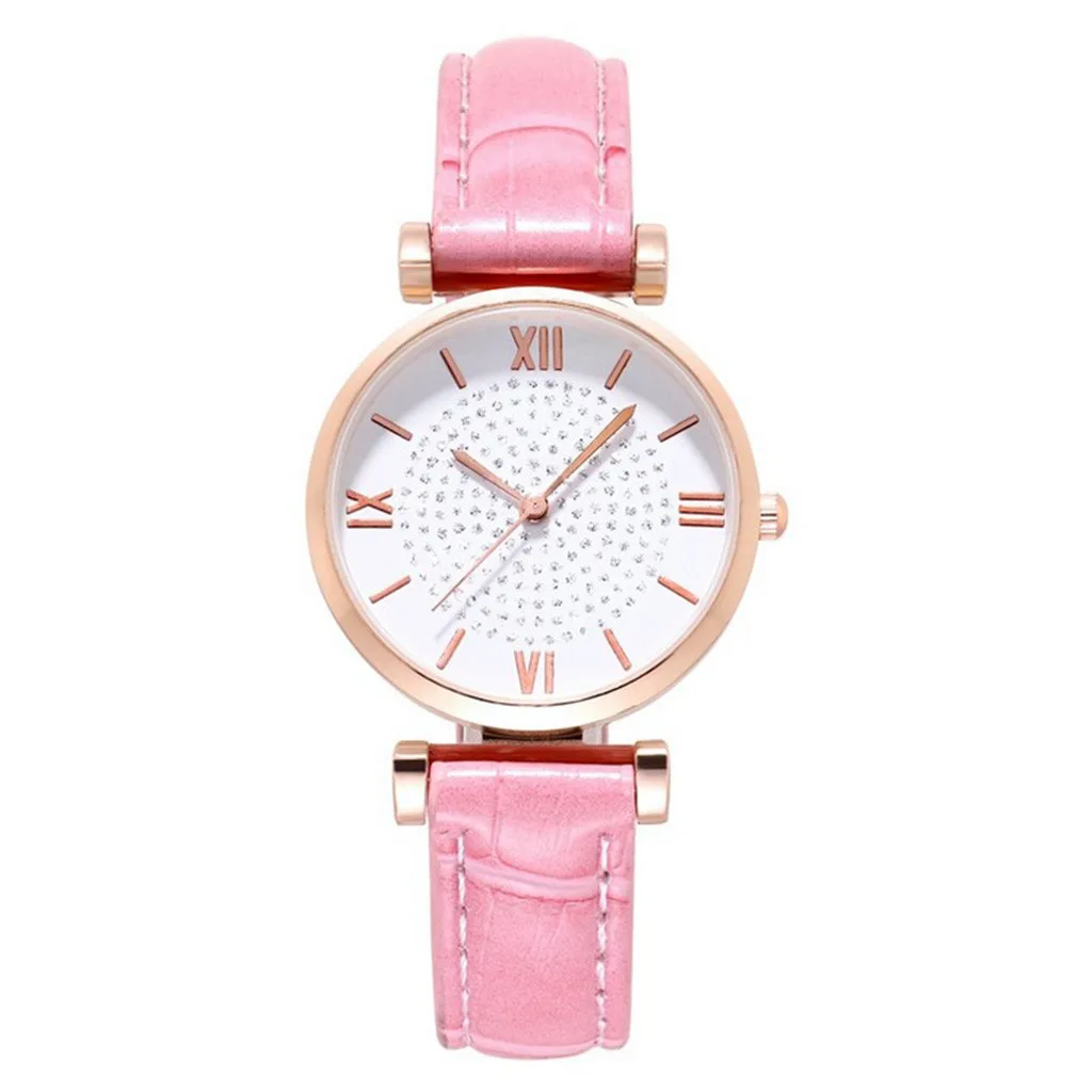 Женские кварцевые часы с кожаным браслетом 25 мм в римском стиле розового золота