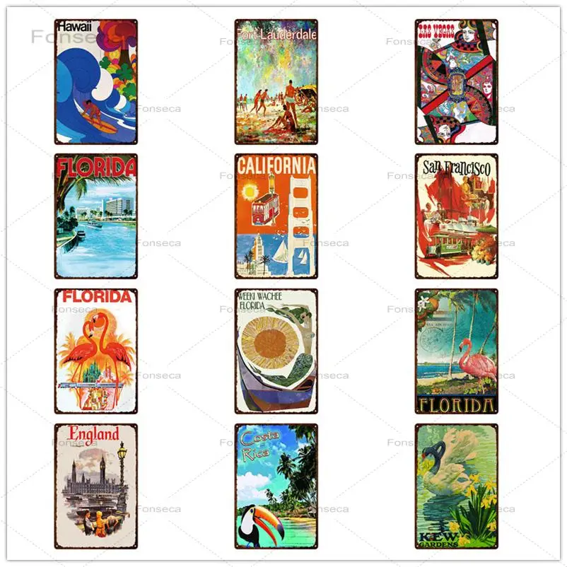 Железный плакат с изображением города Флориды потертый шик металлическая