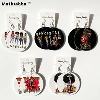 voikukka jewelry tv play sistas wooden double sides print round drop dangle women for 2021 earrings accessories gifts