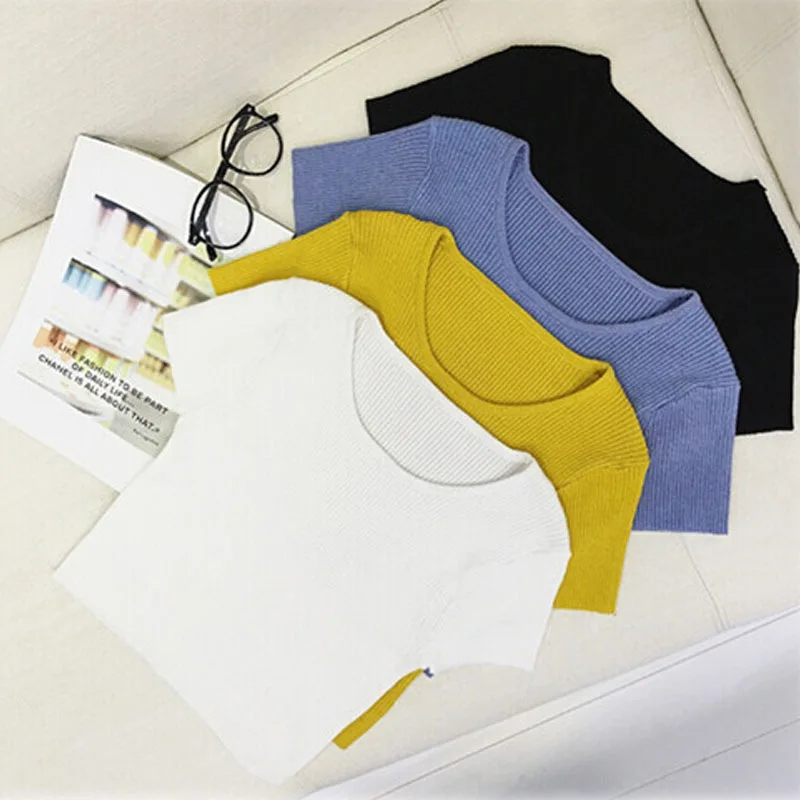 Летняя женская трикотажная футболка с коротким рукавом шикарная однотонная