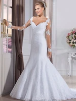 2016 vestidos de novia sexy mermaid v neck court train sheer long sleeve lace wedding dresses bridal gown with beadings vs01