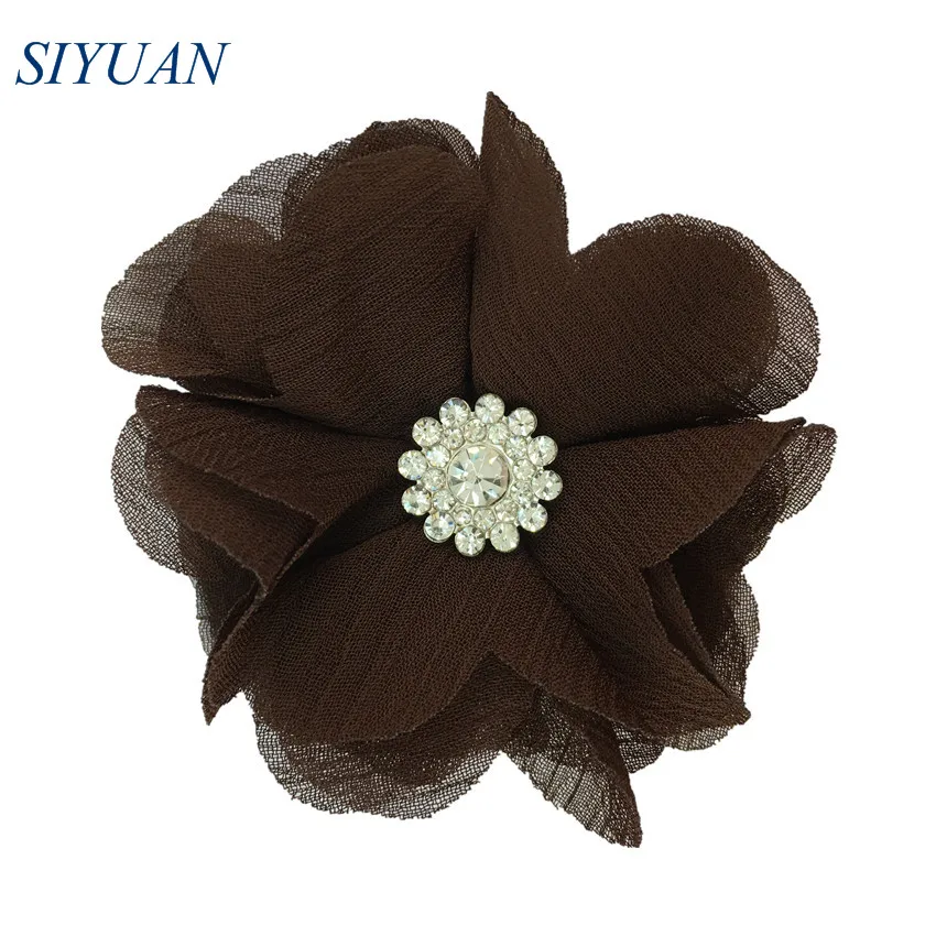 28-brown 120 шт./лот,, 6 см, ткань, шифон, цветы, стразы, на пуговицах, для девушек, на каждый день, головные уборы, свадебные аксессуары TH301 - Цвет: 28-brown