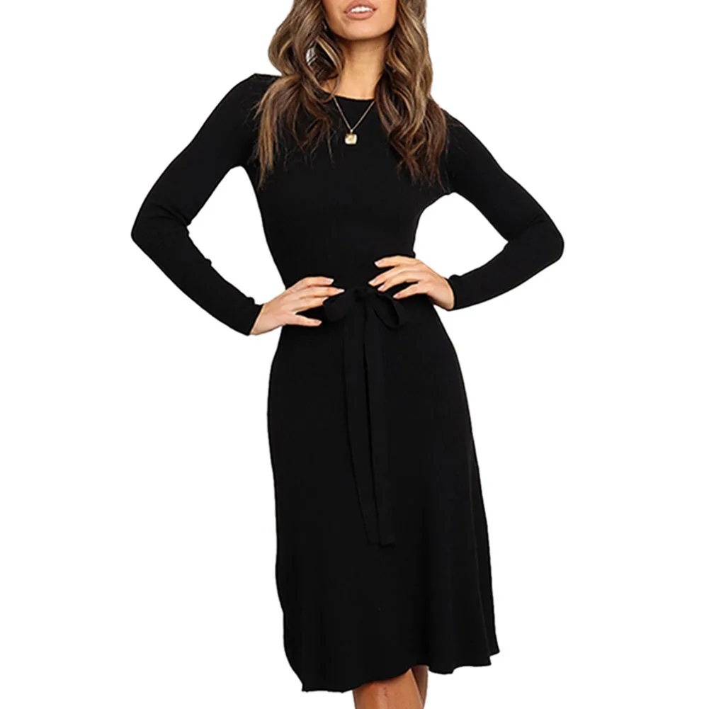 Женское платье зима осень элегантный вязаный свитер бандаж размера плюс миди