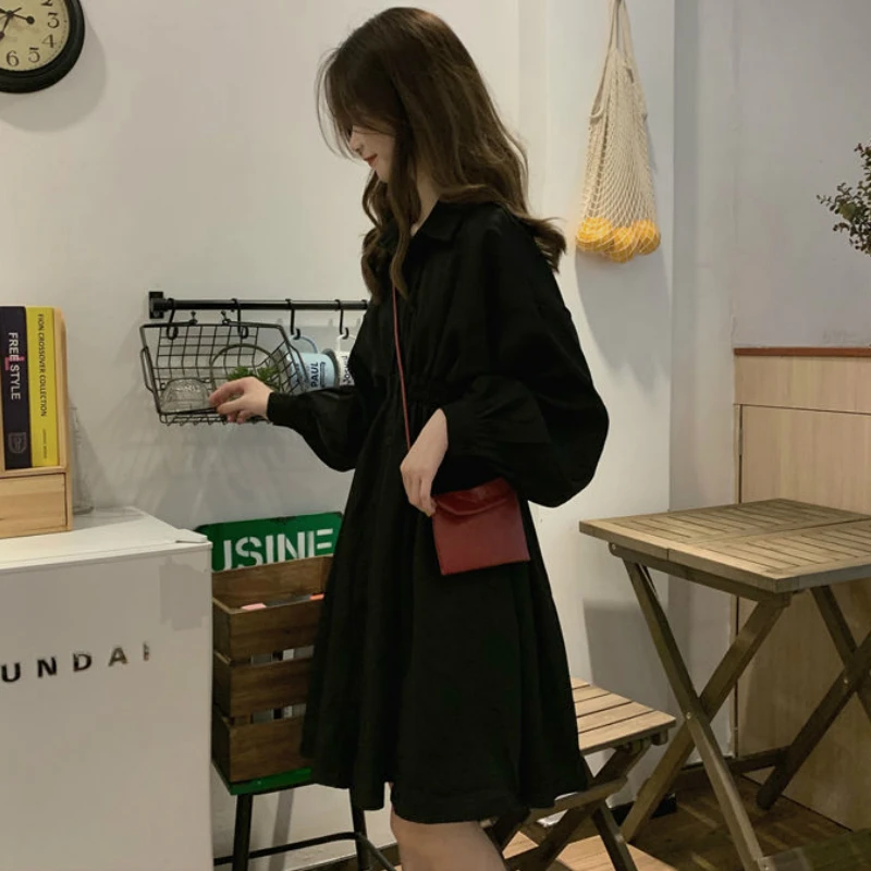 

Women dress Long Sleeve White black Shirt Dress for women Casual Turn Down Collar Mini Dress Button Lady A Line Office Vestidos