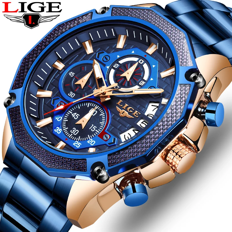 Relogio Masculino LIGE Топ Роскошные деловые мужские часы из нержавеющей стали водонепроницаемые армейские военные кварцевые часы мужские часы с большим циферблатом