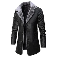 dimi vintage pocket faux leather jacket coat men winter new casual long thick fleece leather jacket parkas men outfit warm