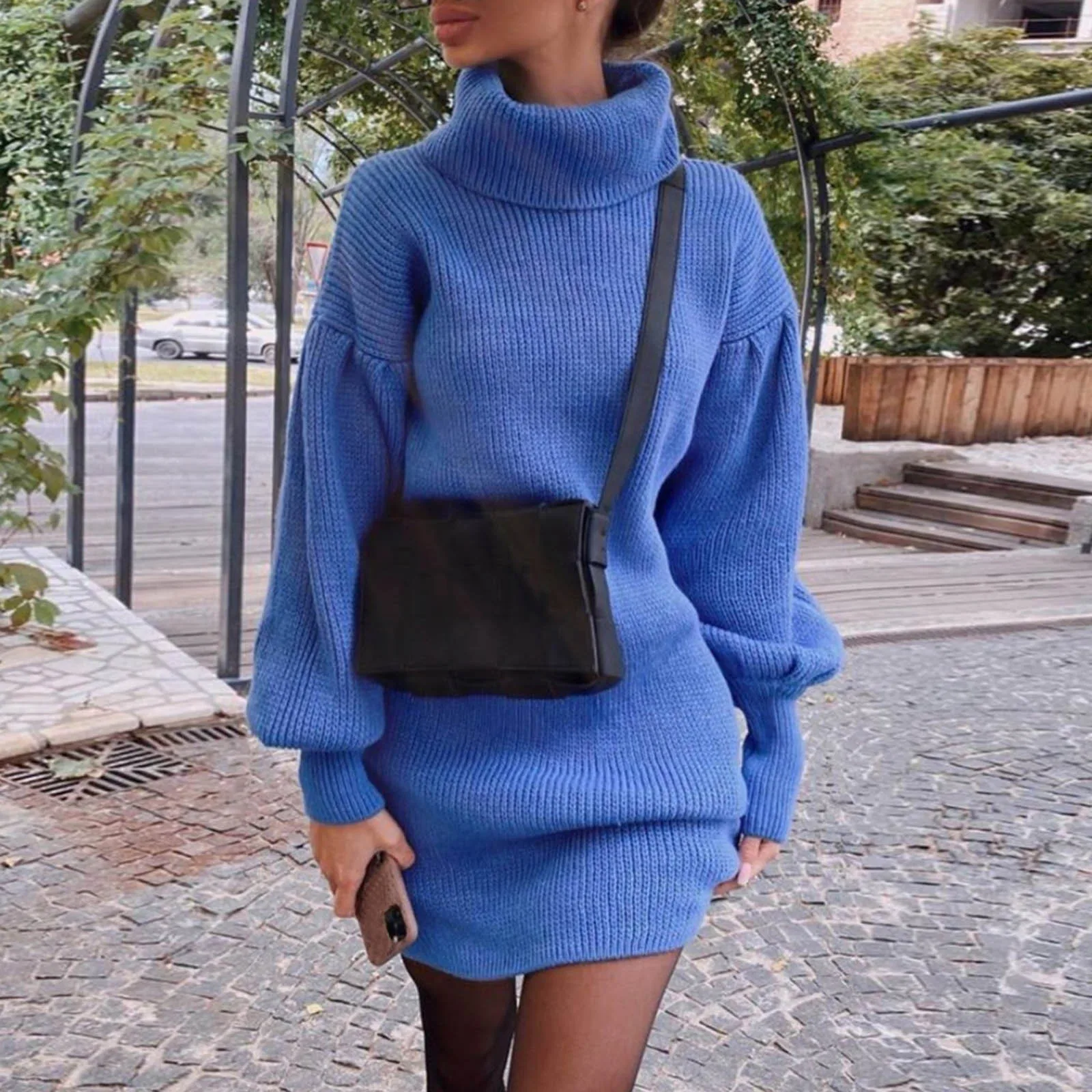 Потяните Hiver Мода свободный свитер для женщин прочный фонарь рукав с высоким