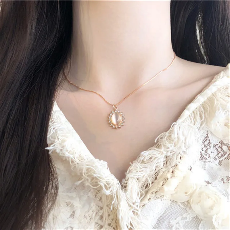 Модное изящное ожерелье с опаловым цветком и микроскопом для девочек