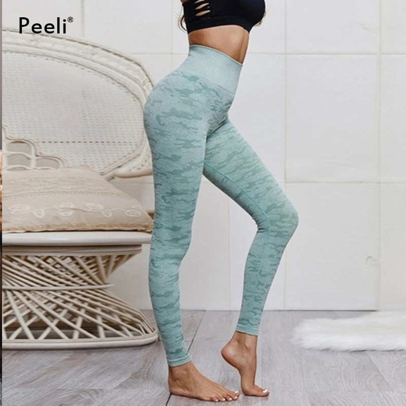 Женские легинсы для фитнеса Peeli камуфляжные бесшовные с высокой талией занятий