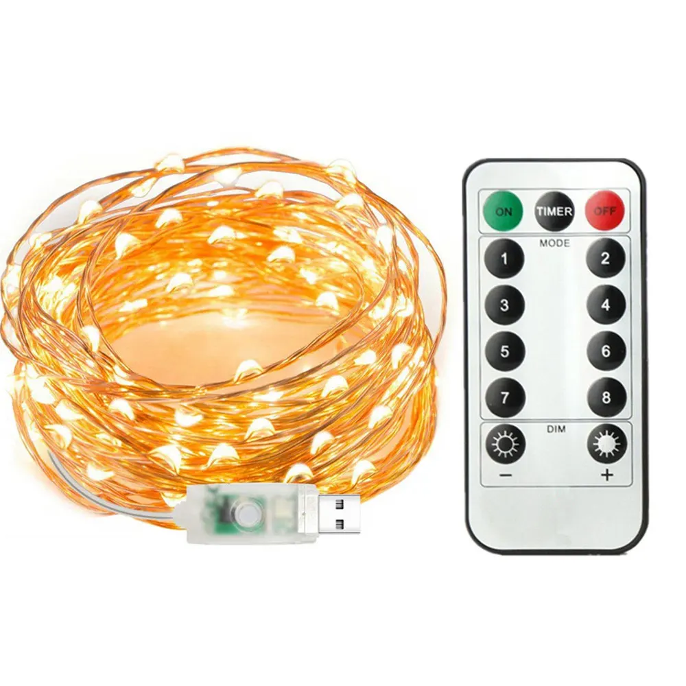 100LED 50LED 8 Modes LED String Lights USB Powered 10M 5M With Remote Control For Garden Wedding Party Home Christmas Decor