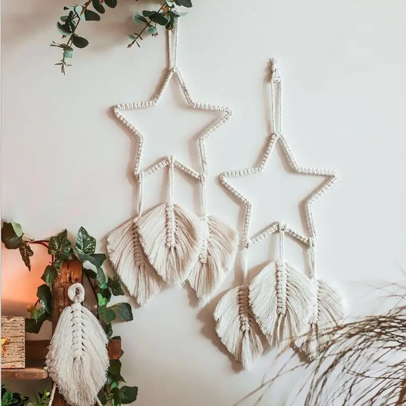 Макраме настенные Висячие 2 шт в форме пера Бохо шикарные тканые листья кисточки