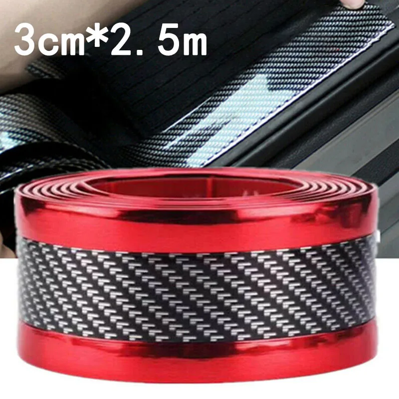 

2.5m Cars Door Sill Scuff Plate Guard Pedal Protector Strips Carbon Fiber Red