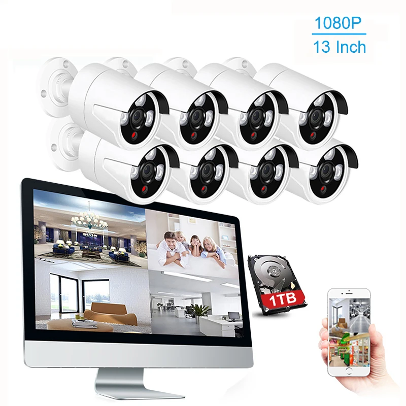 IMPORX 1080P 8CH Беспроводной NVR комплект 13 &quotЖК-монитор экран Wifi CCTV система 1.3MP IP камера