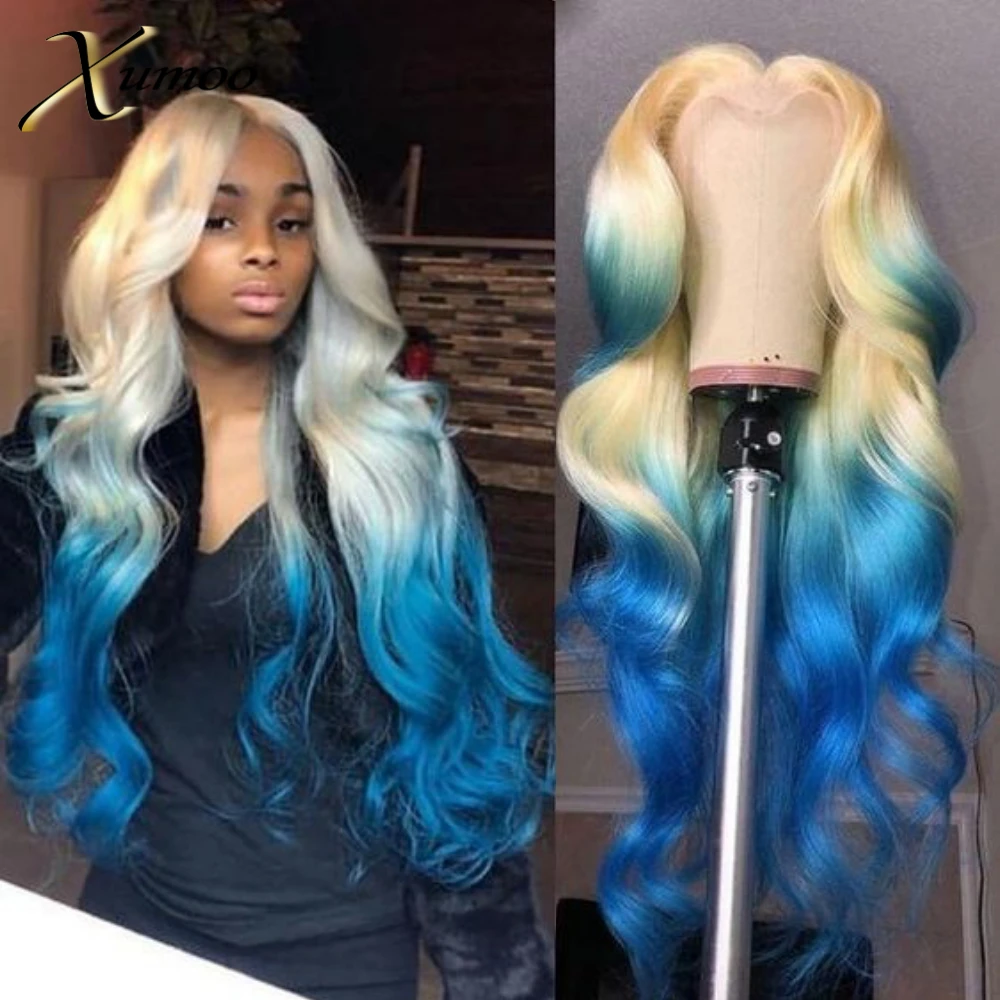 

Ombre Blonde Lace Front Wig Human Hair Body Wave Blue HD Lace Frontal Wig Brazilian Remy Human Hair Wigs For Black Women