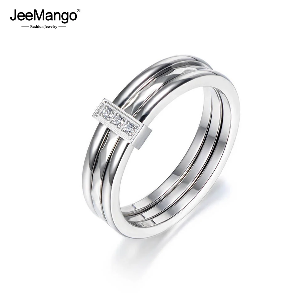 Модные обручальные кольца JeeMango серебряного цвета с инкрустацией фианитами
