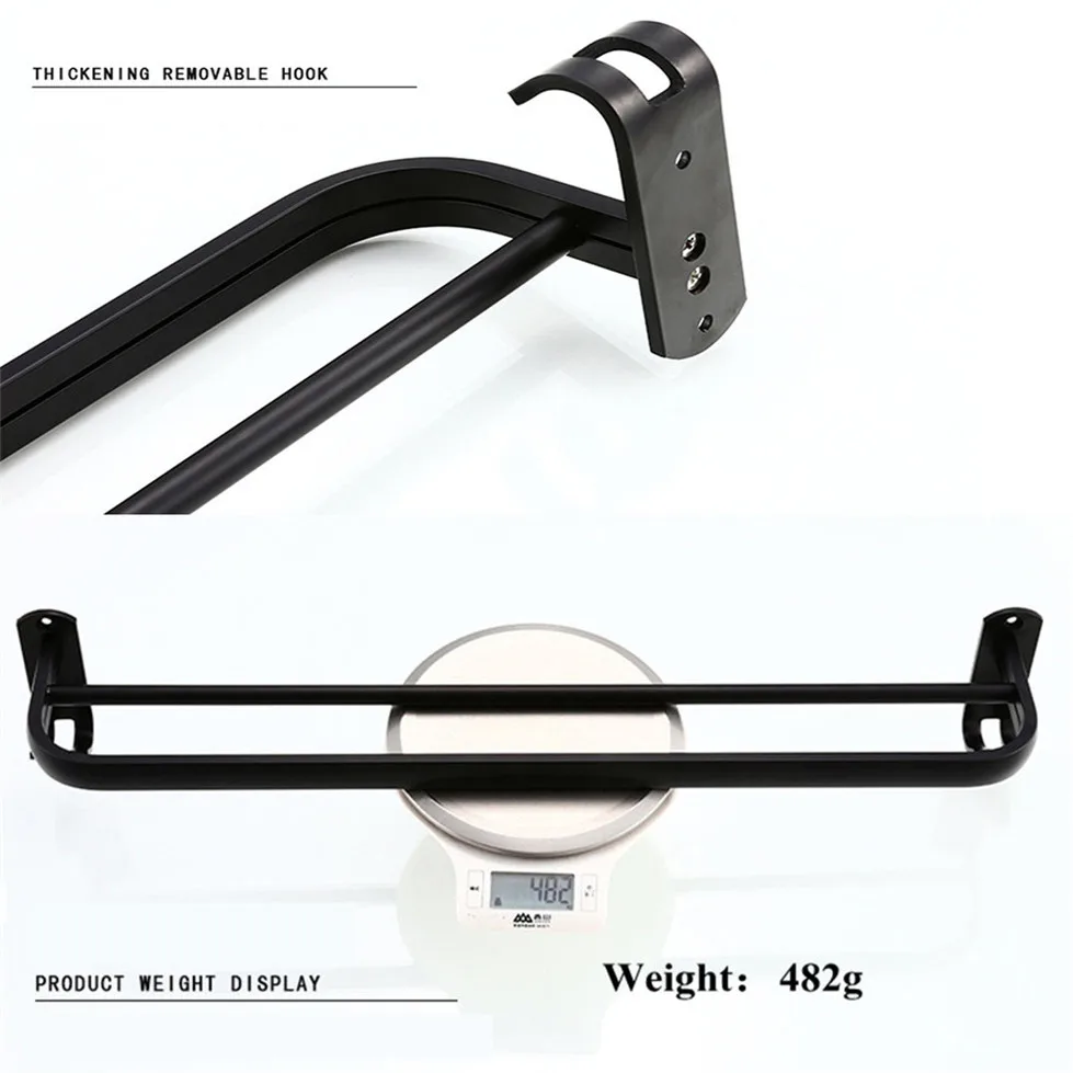 Черная вешалка для полотенец ванная комната 50 см двойная панель настенная черная