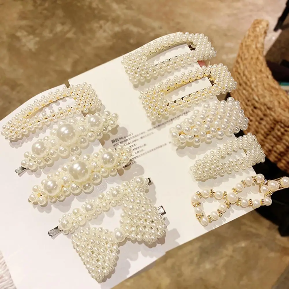 

Женские заколки для волос с искусственным жемчугом, корейские геометрические заколки для волос с бусинами, аксессуары для волос, бижутерия ...