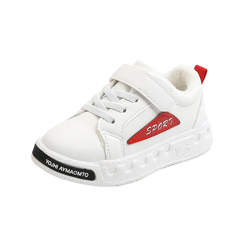 

Childrens warm cotton board shoes autumn and winter new boys and girls Pu shoes fashion soft bottom warm small white shoes 21-36