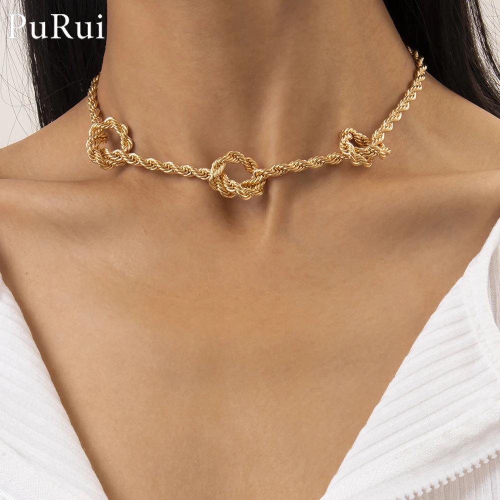 

Kpop Exaggerated Knot Twist Chain Necklace Simple Minimalism Women Men Choker Necklace Gothic Collar Neck Jewelry Accessories