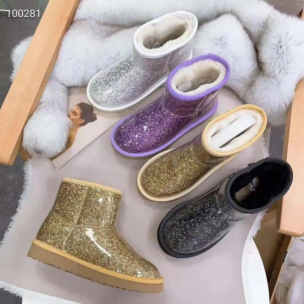 Шикарные женские меховые сапоги с блестками дизайнерская Роскошная зимняя обувь