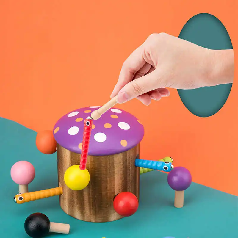 

Wooden Mushroom Catching Insect Game Children's Hand-eye Coordination Concentration Training Educational Toys