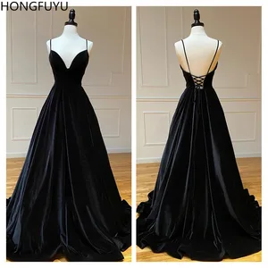 Женское бархатное вечернее платье HONGFUYU, Черное длинное платье без рукавов на шнуровке для выпускного вечера