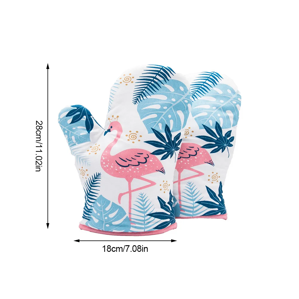

1/PC Flamingo Printed Oven Mitts Cotton Glove Microwave Oven Hot Baking Insulated Mitten, Designed For Light Duty Use