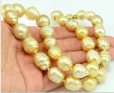 

10-11mm baroque natural south sea gold pearl necklace 19inch14k