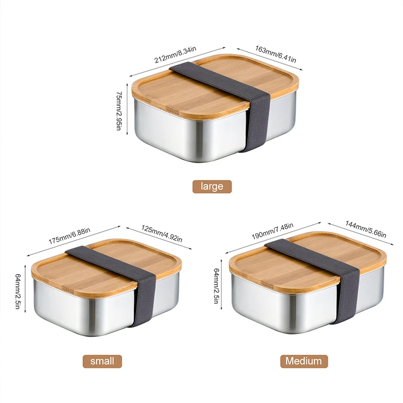 Stainless steel Lunch Box with wood Cover tableware Japanese Bento for School Kids Office Portable Food Container | Дом и сад