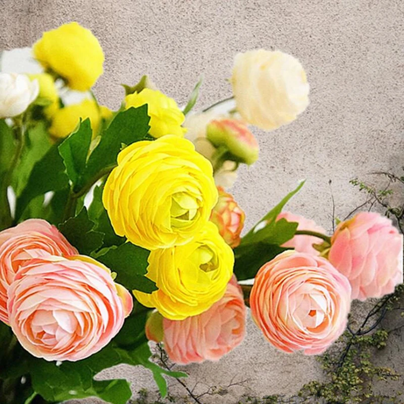 1 Шт Искусственный Ranunculus Asiaticus поддельные Цветы шелк флорес artificiales флер пион для Свадебные украшения дешевые Цветок пионы