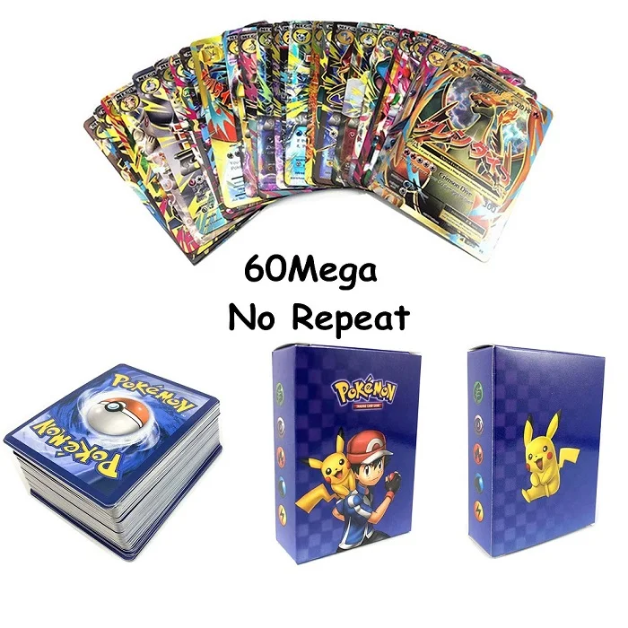 60PCS MEGA Новинка 240 шт персонажи карточная коллекция записная книжка игровая карта Игральный альбом Pokemones держатель карт подарок для детей - Цвет: 60PCS MEGA