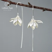 lotus fun 18k gold elegant magnolia flower dangle earrings real 925 sterling silver designer fine jewelry earrings for women
