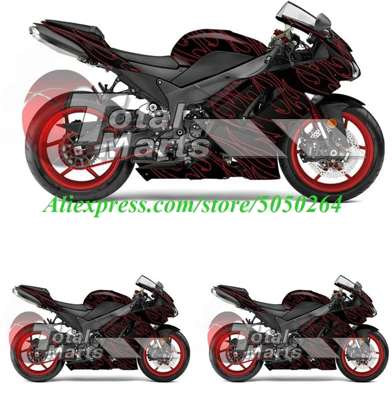 

4Gifts New ABS bike Fairings Kit Fit for kawasaki Ninja ZX6R 636 2007 2008 07 08 6R ZX-6R Bodywork set Red Flame