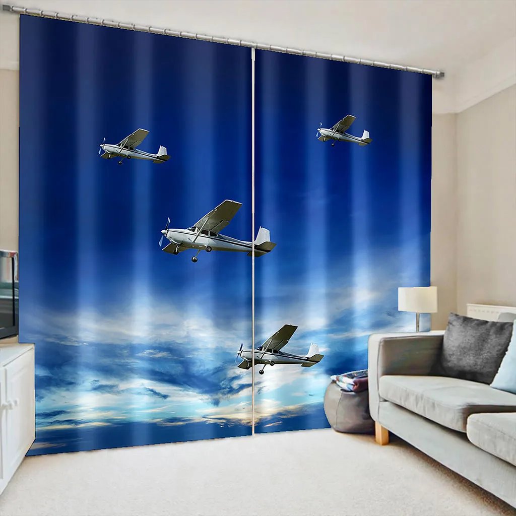 

High quality custom 3d curtain fabric blue seaside curtains 3D Blackout Curtains For Living room