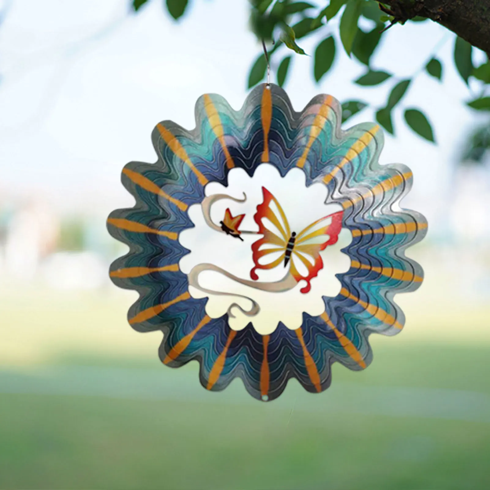 

12 Inch Wind Spinner 3D Rotating Crafts Stainless Steel Indoor Outdoor Pendant For Hung On Walls Windows Trees Balconies Gardens