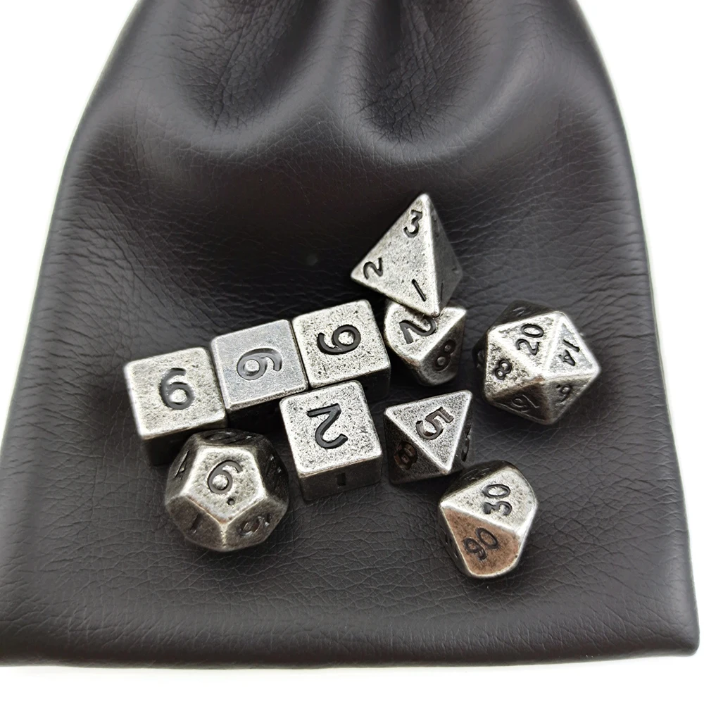 10 мм Мини DND металлические кости 7 Die набор + 3 Extra D6s всего шт Античная Серебряная