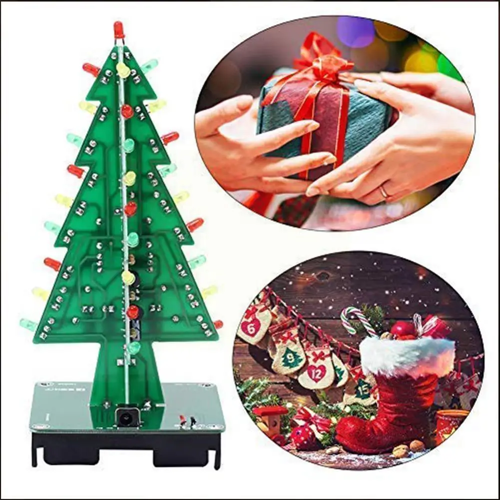 

3D Christmas Tree DIY Soldering Kits Xmas Electronic LED Flashing 3 Assemble Circuit Color Kit Solder PCB Tool P8W5
