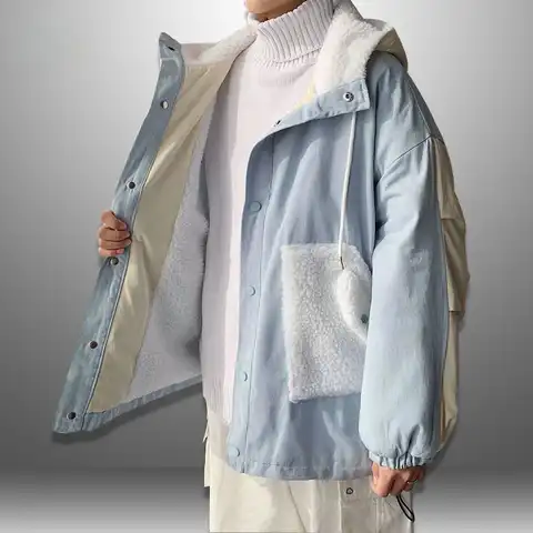 Парка мужская, куртка в стиле пэчворк, мужские куртки, флисовое модное синее пальто для мужчин, Новинка весна-осень 2021, мужская теплая одежда...