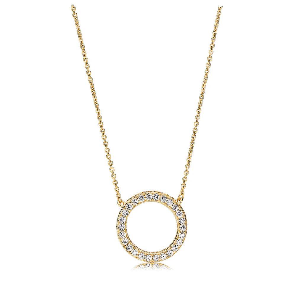 

NEW 100% 925 Sterling Silver New Plated 18 Gold Color Luxury Zircon Round Hollow Personality Pendant Necklace Original
