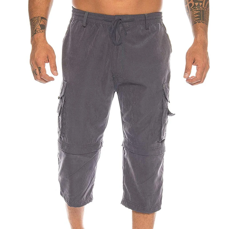 

Summer Men Half Length Pants Plus Size Casual Loose Bandage Male Overalls Trousers Cotton Blend Male Straight mens clothing