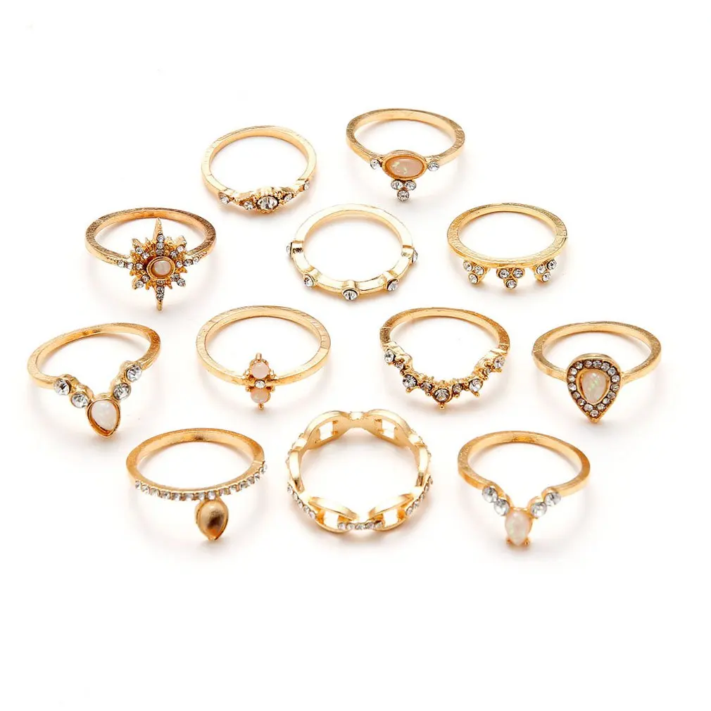 Женское Винтажное кольцо с цветком лотоса богемное волнистым и кристаллом в